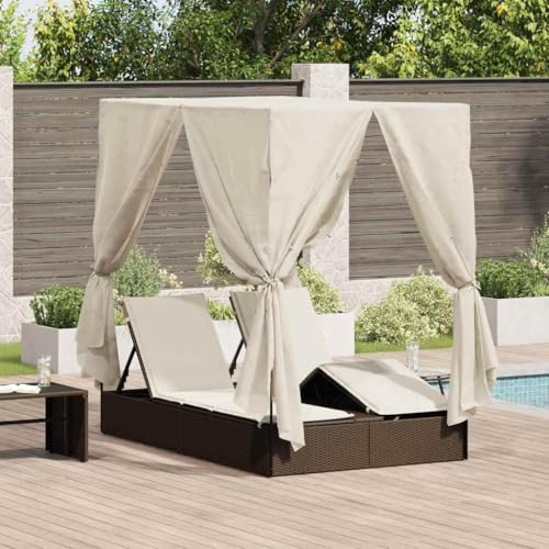 INLIFE Transat Double avec Toit Marron 205 x 129 x 200 cm Rattan PE-3376128