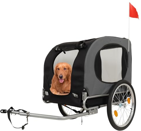 88Lbs Dog Bike Trailer, Pet Cart Bicycle Carrier with Oxford Fabric, Easy Folding Pet Bicycle Trailer with Quick-Release Wheels & Non-Slip Mat & Safety Flag, 16 Air Tires & Washable Non-Slip Lining