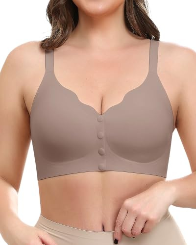 Cavotor Front Button Jelly Bra Non Wired Seamless Comfort (#1 Coffee,M)
