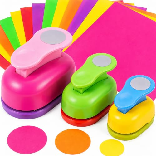 Lot de 3 perforatrices circulaires de 5,1 cm, 2,5 cm et 1,5 cm avec papier autocollant pour loisirs créatifs, scrapbooking, loisirs créatifs