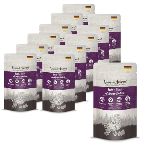 Venandi Animal - Premium Nassfutter für Katzen - Ente als Monoprotein 12er Pack (12 x 125 g), getreidefrei, Monoprotein