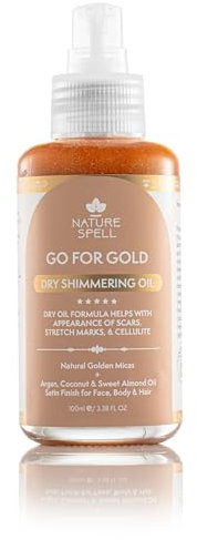Nature Spell Golden Dry N848 Huile chatoyante pour le visage, le corps et les cheveux 100 ml – Brillance naturelle du corps – 100% végétalienne – Fabriqué au Royaume-Uni