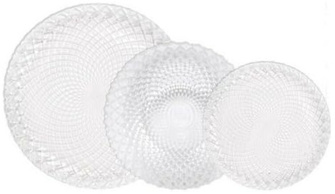 La Mediterránea Vajilla Completa 18 Piezas de Vidrio Templado, Incluye 6 Platos Llanos de 23,5 cm, 6 Platos Hondos de 19,5 cm y 6 Platos de Postre de 19 cm, Colección Diamond