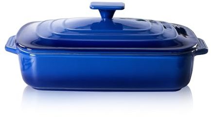 Lareina Large Ceramic Casserole Dish with Lid, 4 QT Baking Dish,Blue | 9x13 inch deep rectangular stoneware baking dish with lid, perfect for lasagna, casseroles, baking, serving, and gifting