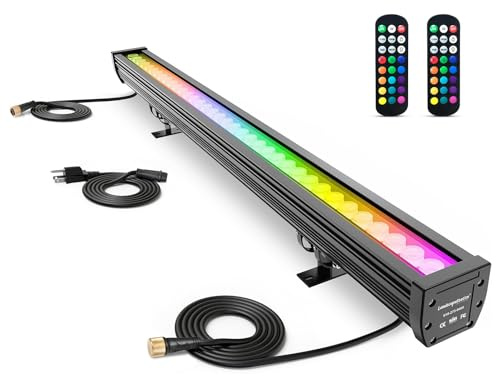Linkable LED Wall Washer Light with RF Remote, 144W RGBW Color Changing LED Linear Light Bar, AC120V 40 Waterproof RGB Wall Wash Lights for Oudoor & Indoor Lighting Projects, ETL Certified