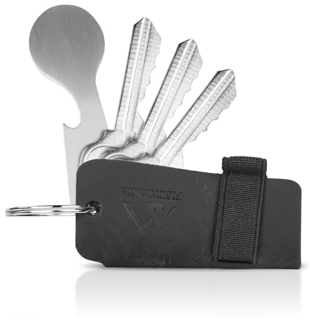 flintronic Llavero Compacto de Tela de Cuero Genuino Organizador de Llaves con Token de Carrito de la Compra, Llavero Inteligente Unisex con Capacidad para 6 Llaves, Color Negro
