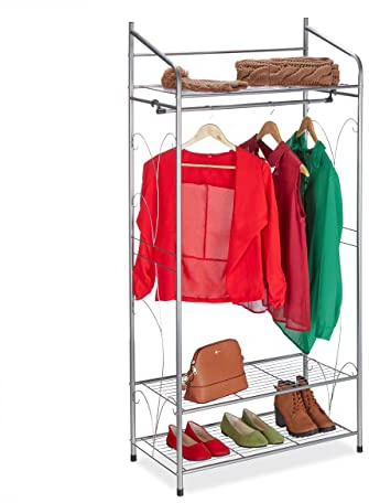 Relaxdays Perchero Burro Metálico Adornos, Colgador Ropa Retro, 161x78x36 cm, 3 Baldas y Barra Perchas, Color Plateado