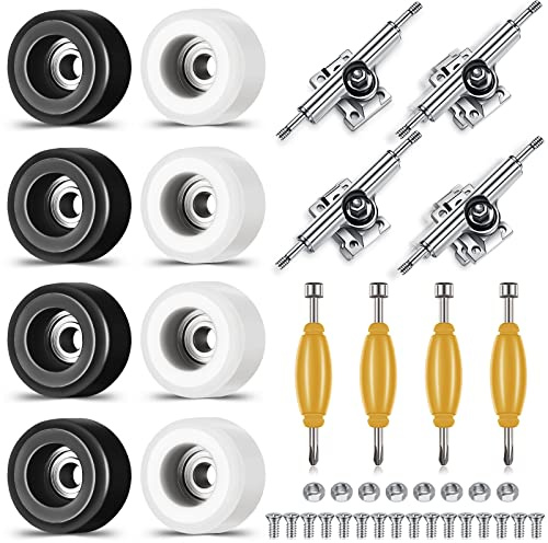 Zhehao 16 Pcs Standard Fingerboard Tool Set CNC Lathed Fingerboard Bearing Wheels Nut Driver Screwdriver for 34 mm Skateboard Trucks(Black and White)