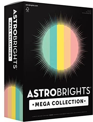 Astrobrights Mega Collection, Colored Paper, Punchy Pastel 5-Color Assortment, 625 Sheets, 24 lb./89 gsm, 8.5 x 11 - MORE SHEETS! (91732)