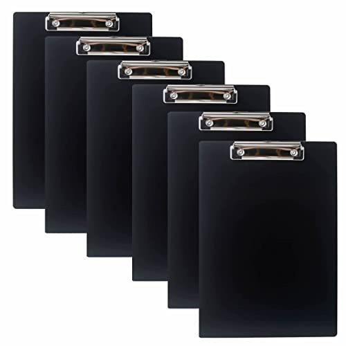 TUKA | 6 x A4 Portablocco in Alluminio, Clip in Metallo Gommato - Appunti in Alluminio di Alta Qualità, Grande Resistenza, Porta-pad Lavagna da scrittura, Confezione da 6, Nero, TKD8025-black-6x