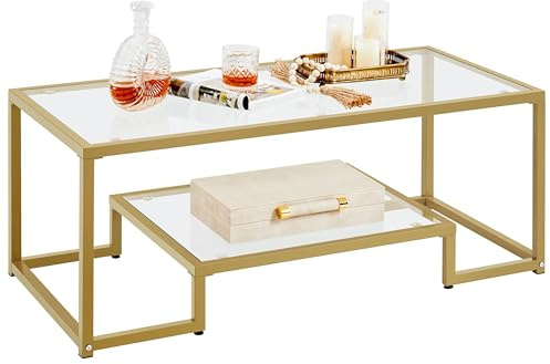 Yaheetech Coffee Table With Storage Open Shelf, Mustard Gold