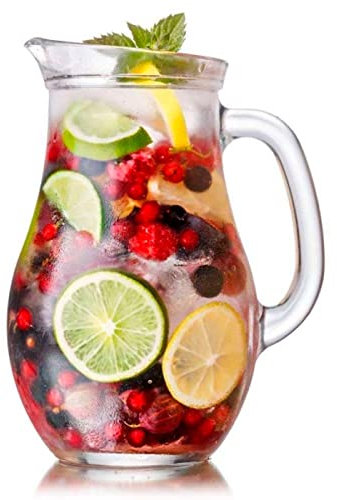 ACAN Tradineur - Jarra de cristal para servir agua, té helado, bebidas frías, limonada, zumo, transparente, resistente, frigorífico, cocina (1 litro, 19,7 x 12 x 16 cm)