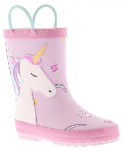 Botas de agua Orla para niñas de Princess Stardust - Botas de lluvia con patrón de unicornio rosa para niños. Botas Wellington para el invierno. Botas impermeables para la nieve para niños, Pink, 30