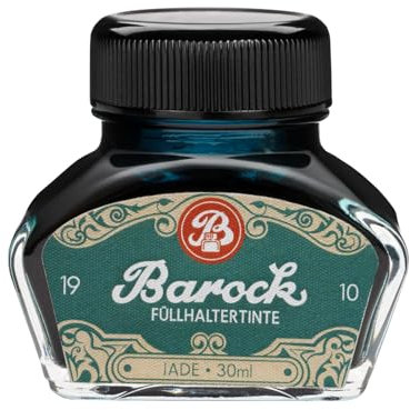 Barock 1910 Jade Writing Ink for Fountain Pens & Rollerballs, Glass Nib Ink Bottle, 30 ml, Teal-Turquoise