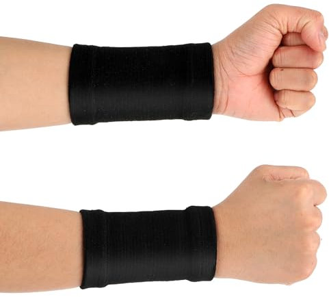 COMNICO Wrist Compression Sleeve, 2 Pairs Spandex Soft Elastic Wrist Brace Hand Band Sport Support Wraps Arthritis Pain Relief for Men Women Work Gym Typing Golf Volleyball (Black)