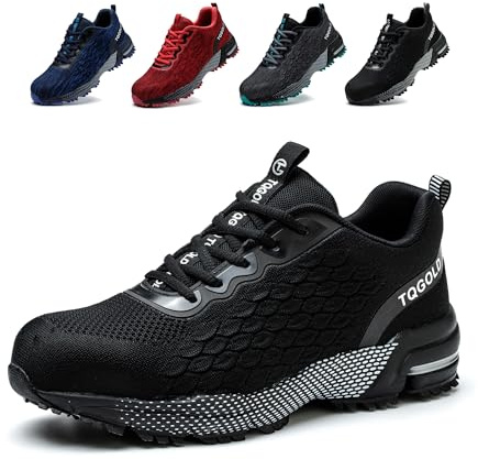 TQGOLD Chaussures de Sécurité Hommes Femmes Légère Basket de Securite Respirant Antidérapant Confortable Chaussure de Travail avec Embouts en Acier(Noir,42EU)