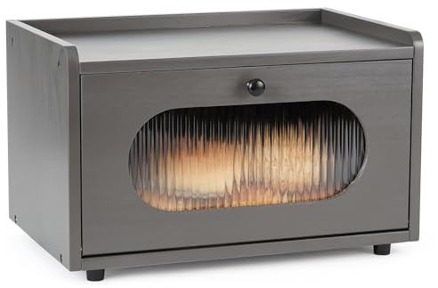 GUUSII HOME Panera Vintage Paneras para Guardar el Pan Madera Caja de Fruta Cajas de Pan Modernas Contenedor de Grandes de para Mostrador de Cocina con Ventana de acrílico 36.5x23.5x22cm(Gris)