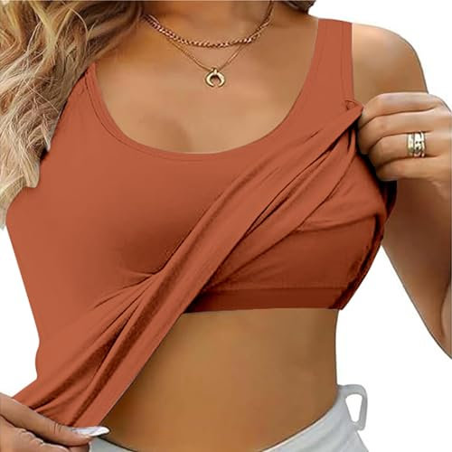 Débardeur Sport avec Brassière Intégrée Femme été Haut sans Manches Ample Grande Taille Chemisier Femme Chic Et élégant Pas Cher Confortable Casual Yoga Dos Nageur Gilet (Marron, S)