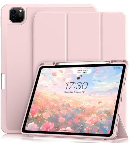 KVTVOU Case for iPad Pro 11 Inch 2022/2021/2020 4th / 3rd / 2nd Generation, Soft TPU Back Cover, Slim Protective Case with Pencil Holder for iPad Pro 11 Inch, Auto Wake/Sleep, Pink