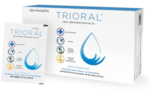 TRIORAL Poudre d'électrolytes d'hydratation (lot de 100) - Solution de réhydratation rapide, formule hydratante essentielle, lutte contre la déshydratation des entraînements, sports et plus encore