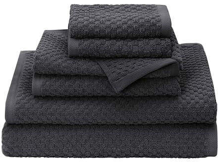 COTTON CRAFT Waffle 6 Piece Towel Set - 100% Cotton - 2 Oversized Luxury Euro Spa Waffle Weave Large Bath Towels, 2 Hand Towels, 2 Washcloth - Absorbent Quick Dry Hotel Bathroom Shower Pool - Charcoal