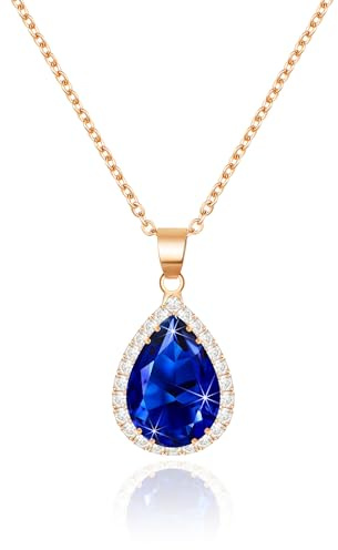 Linawe Saphire Blau Kette Damen Halskette Anhänger Kettenanhänger Rosegold, Diamant Geburtsstein Kristall Damenkette Jewelry, Charm Kette Schmucksets für Damen Modeschmuck