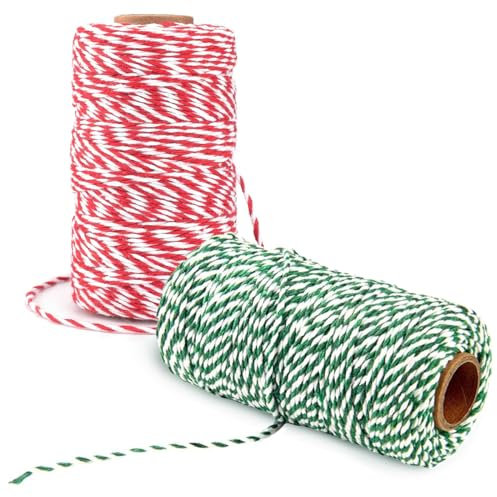 Bangbobi Lot de Cordons en Coton, 2 Rouleaux de 100 m chacun, Ficelle de Cuisine Rouge-Blanc et Vert-Blanc de 2 mm de diamètre, idéale comme Ficelle, Ruban de Noël