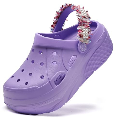 FLIOZY Zuecos de Plataforma para Mujer, Sandalias de cuña para Exteriores, Zapatos de Playa, Púrpura (Purple Stripes), 40 EU
