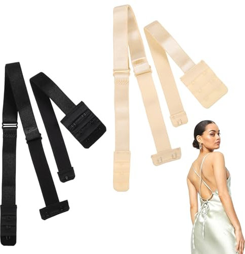 2 Pairs Low Back Bra Converter Bra Extenders 2 Hooks（Spacing 1.3cm), Adjustable backless bra extender Straps Bra Bra Accessories for Women, Bra Strap Extender backless bras for women Back Black Beige
