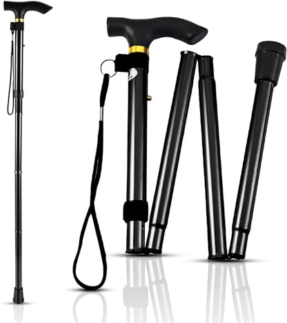 Womens Walking Stick Extendable Walk Stick Adjustable Folding Stick Handled Collapsible Cane Walking Older Foldable Mens Multipurpose Old Age People Handle Stick(1 Count)