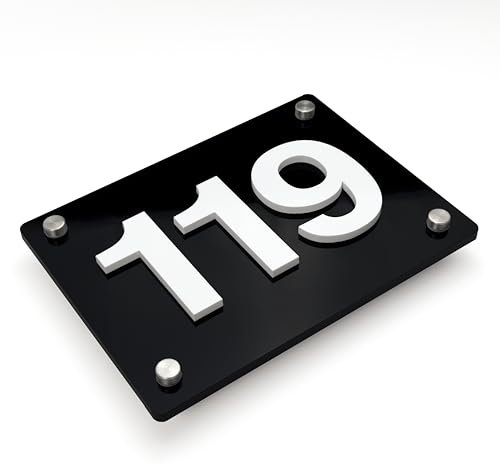 Número de casa 3D de acrílico negro – Placa de número de casa resistente a la intemperie y duradera con efecto profundo | Diseño minimalista con alta visibilidad para uso privado y comercial