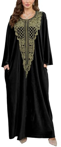 L-Peach Women's Embroidered Kaftan Loungewear Boho Homewear Oversized Kimono Maxi Beach Dress Cover Ups Robes