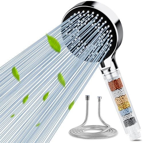 dothnix Filter Shower Head and Hose 1.5 M, High Pressure Shower Head with 5 Spray Modes, Universal Hard Water Filter Showerhead for Residual Chlorine Removal