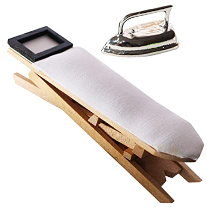 GETAJGHSD Miniature Ironing Table Set with Silver Mini Iron and Ironing Board Mini House Decoration Educational Desktop Ornament for Childrens Hands Play and Photography Prop