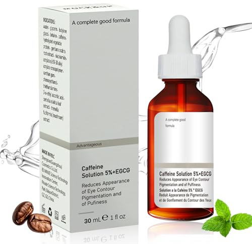 Caffeine Solution 5% + EGCG, Cafeine Contour des Yeux, Sérum pour les Yeux à la Caféine, Élimine les Poches et les Cernes, Lifte et Raffermit, Hydrate et Hydrate, 30ML