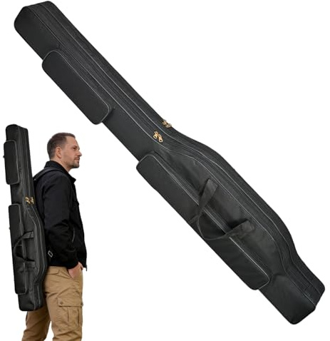 Sac de pêche PORFOYO de 150 cm, sac pour canne à pêche, sac pliable pour canne à pêche, sac de rangement à 3 couches pour canne à pêche, accessoires de pêche pour cannes à pêche, filets et supports de