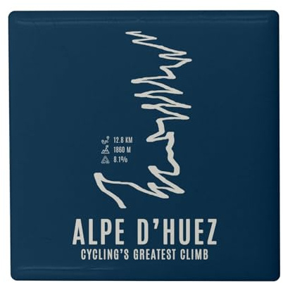 Fyrkantig keramisk kylmagnet - Alpe d'Huez Greatest Climb Cykel Frankrike berg torn - format 5 x 5 cm, dekorativ magnet souvenir för kylskåp och magnetisk tavla, tryckt i Frankrike