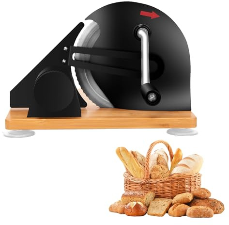 Yinnhom Brotschneidemaschine manuell, Edelstahl 304 Allesschneider Mit Skala & Saugnäpfen, Einstellbare Dicke Gleichmäßige Scheiben, scharfe Klinge, Schnittstärke 0-20 mm für Käse,Brot und Gemüse