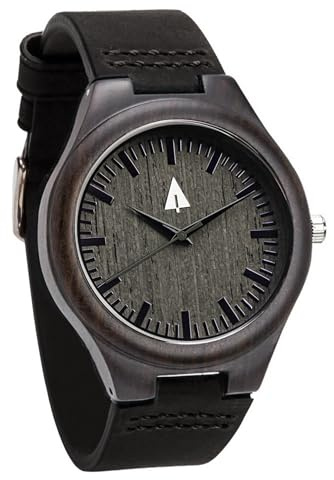 Treehut Wooden Watches for Men, Japanese Quartz Movement, Stylish Exotic Wrist Watch with Adjustable Stainless Steel Buckle, Leather Straps, Watch Made from Ebony Wood, Relojes para Hombre Mujeres