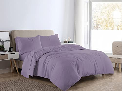 NIGHTZONE Flannelette Duvet Cover Set King Size With Pillowcases Quilt Bedding Set Reversible 100% Cotton (Plain Lilac, King Duvet Cover Set)