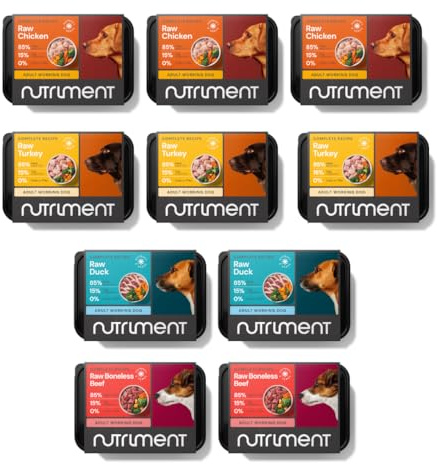 NUTRIMENT ENHANCED ADULT DOGS Raw Food (10 Tray Starter Pack) Frozen, Complete Premium Raw Dog food, Gluten-Free, Digestible, All breeds, Sizes - 11.023 lb Mixed Flavour