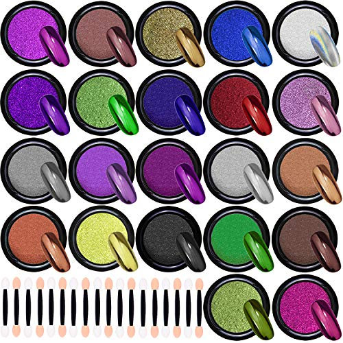 Duufin 22 Kästen Chrom Pigment Metallic Nagelpuder Mirror Nägel Pulver mit Lidschattenpinsel für Nägel Nail Art, 1g/Kästen
