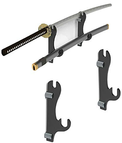 Wanlian Schwertständer, Schwerthaken, zweischichtiger Wandmontierter, Samurai-Schwertständer, Ausstellungsständer, Schwerthalter, eignet sich für alle Schwerter, Schwarz, 1 Paar