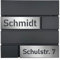 AlbersDesign - Personalisierter Design Briefkasten individuell mit Name/Anthrazit (RAL7016) - mit individuellen Edelstahl-Schildern
