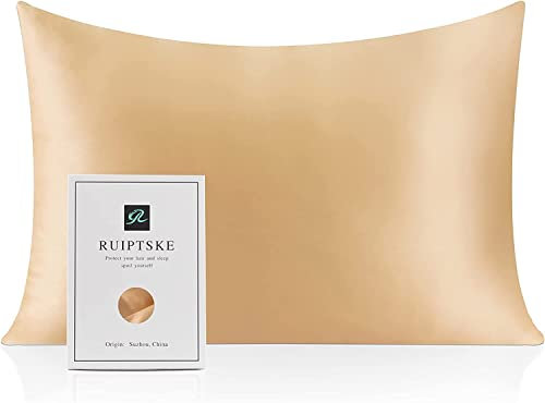 Funda de Almohada de Seda Natural, hipoalergénica, 22 mamás, 100% Seda, 600 Hilos, con Cremallera Oculta, Certificado Oeko-Tex (50X66CM, Champagne)