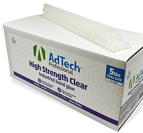 AdTech Professional High-Strength Industrial Bond Hot Glue Sticks – 10 Full Size, Clear, High Temp, Fast 20-Second Set Time, Strong Adhesion to Most Materials, 5 lb Box