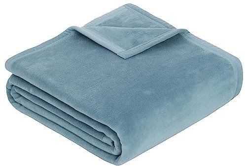 Ibena Berlin Premium Decke 150x200 cm - Baumwollmix kuschelig, warm & waschbar, Kuscheldecke einfarbig hellblau