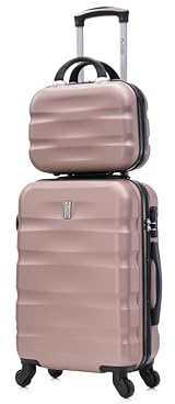 CELIMS - Valise Cabine 55x35x25 cm avec Vanity | Bagage Cabine Avion | 10kg | 8 Roues | ABS Rigide et Légère | Cadenas | Rose Gold
