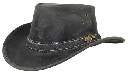 Black Jungle Dayton Chapeau de cowboy en cuir style western australien, Noir , L