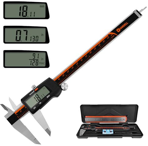 HARDELL Digital Caliper 200mm, Vernier Caliper Measuring Tool Large LCD Screen, Stainless Steel, Auto-Off, Inch/Fractions/Millimeter Waterproof Calipers Micrometer for DIY/Household/3D Printing